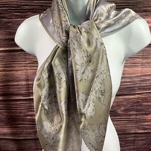 Anne Klein Elegant Floral Scarf - Gray , Green and Cream